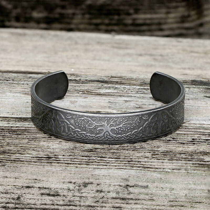Celtic Knot Yggdrasil Stainless Steel Viking Cuff Bracelet