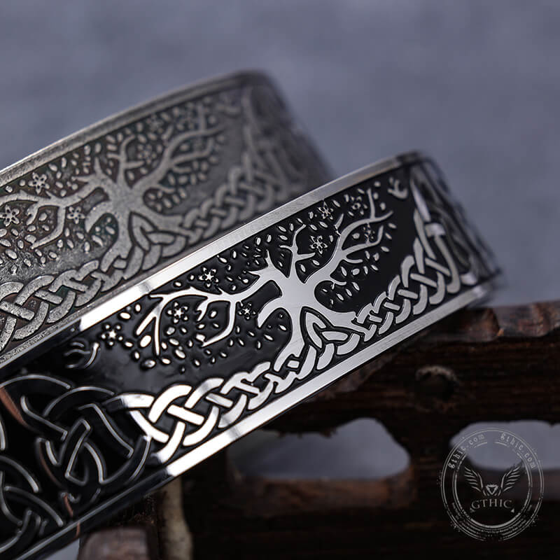 Celtic Knot Yggdrasil Stainless Steel Viking Cuff Bracelet