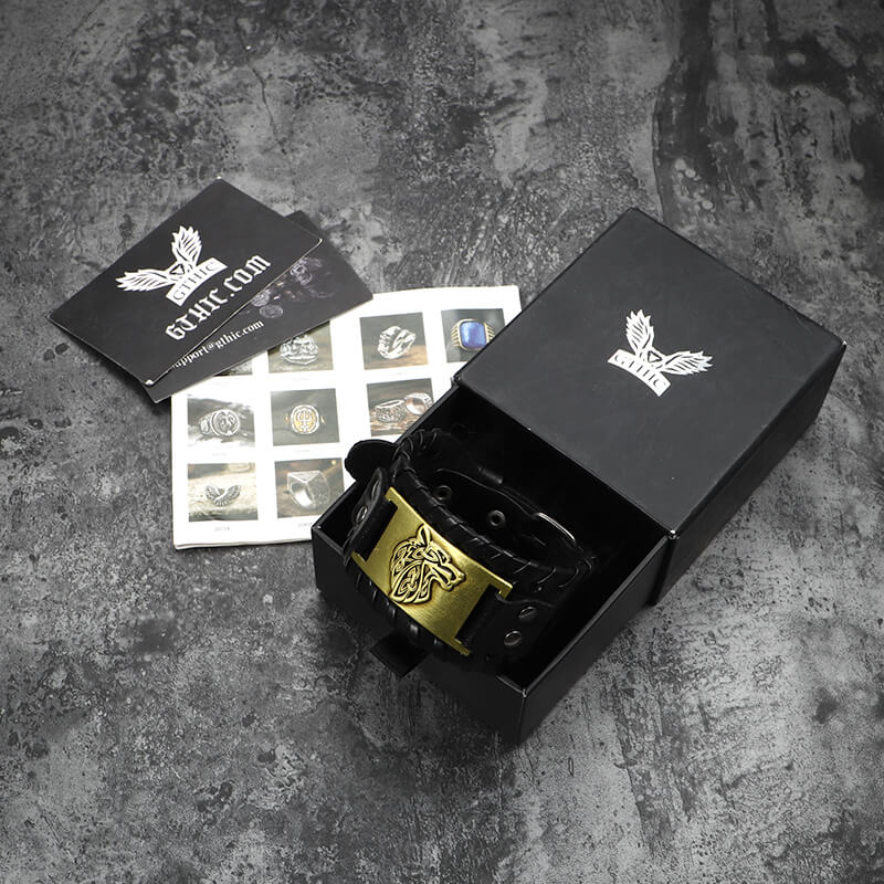 Pulsera vikinga de aleación de cuero de lobo celta