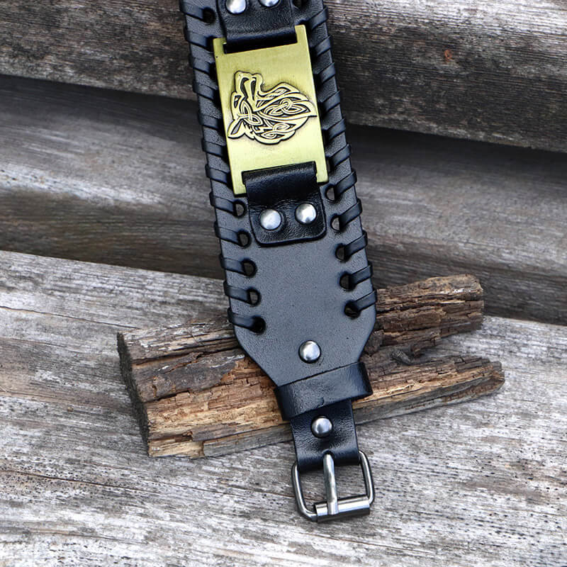 Pulsera vikinga de aleación de cuero de lobo celta