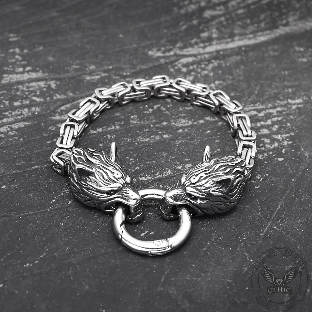 Pulsera vikinga de acero inoxidable con diseño de lobo celta