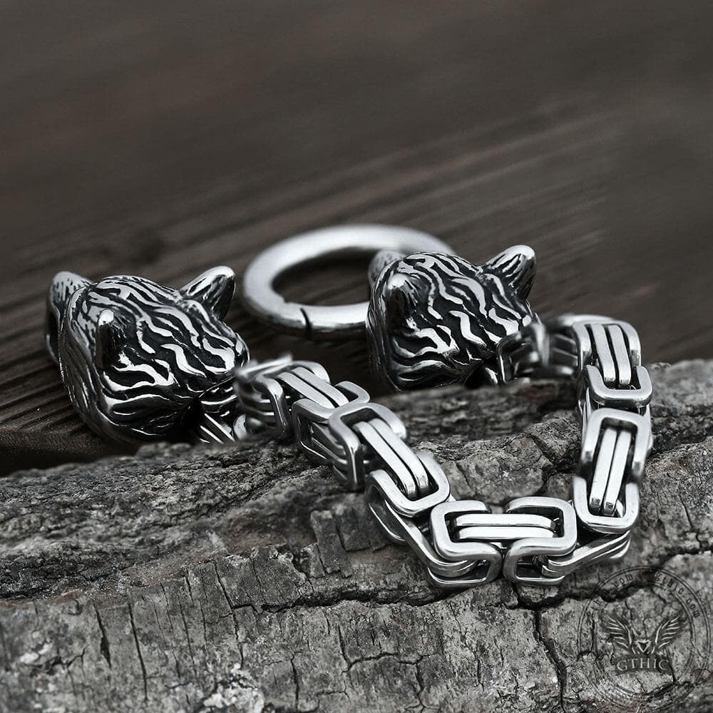 Pulsera vikinga de acero inoxidable con diseño de lobo celta