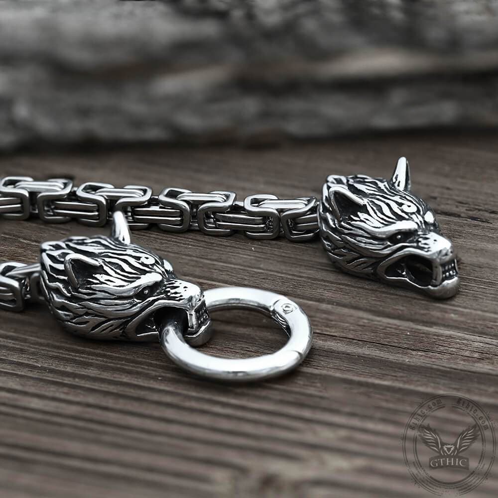 Pulsera vikinga de acero inoxidable con diseño de lobo celta