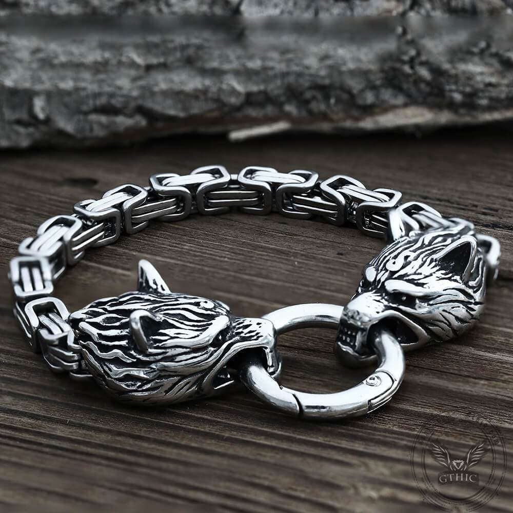 Pulsera vikinga de acero inoxidable con diseño de lobo celta