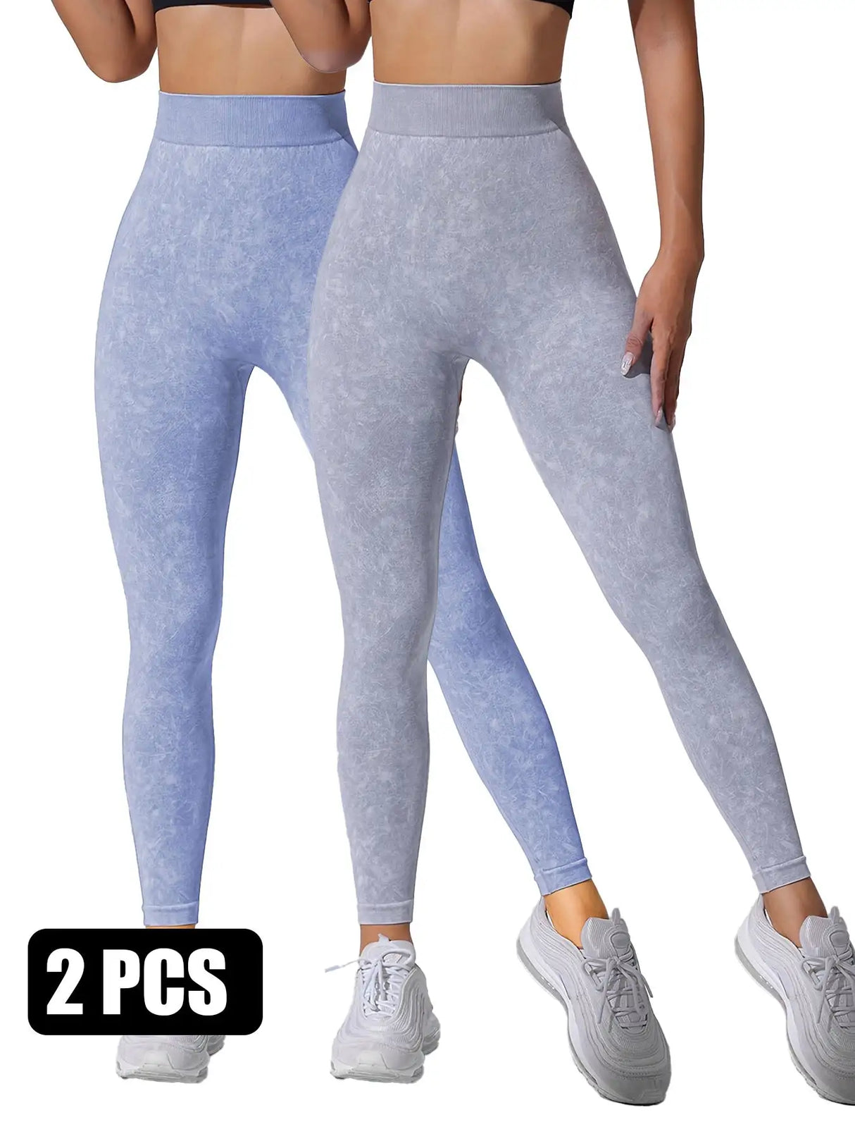 2 Pieces High Waist V Back Yoga Pants Tummy Control Running Workout Tight - Lootquake