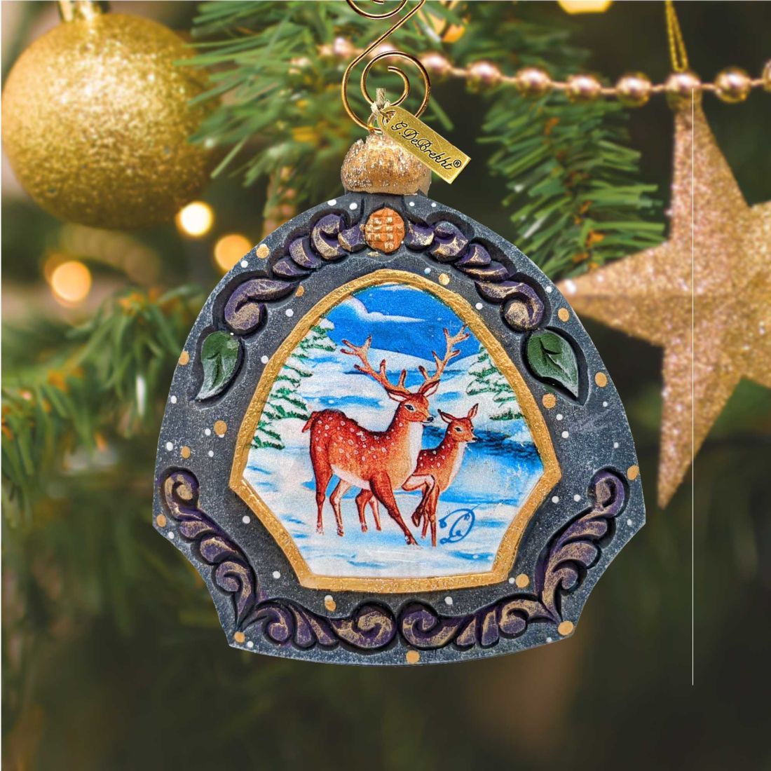 Moose Family Sculpted Hand-Painted Christmas Ornament by G. DeBrekht - Fifiels Moose Orn - 6102839