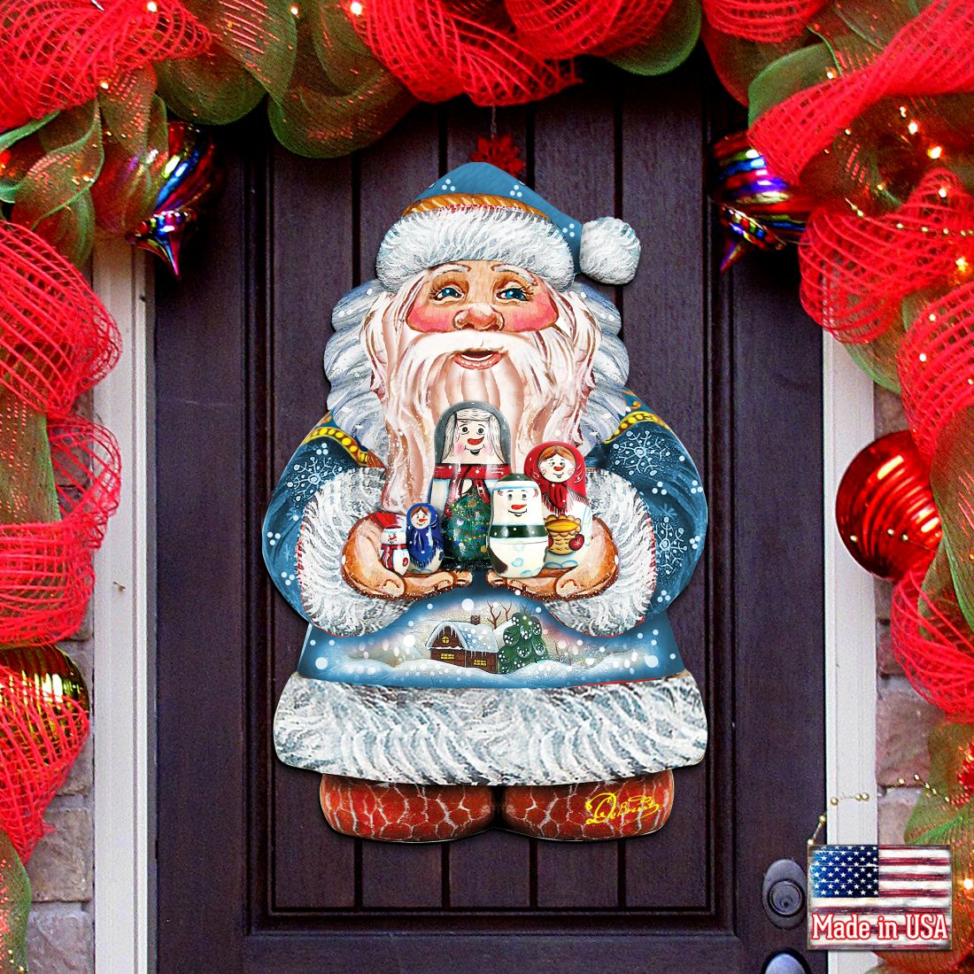 Decoración navideña para puerta con Papá Noel y Matreshka de G. DeBrekht - Decoración navideña con Papá Noel y muñeco de nieve - 8117809H