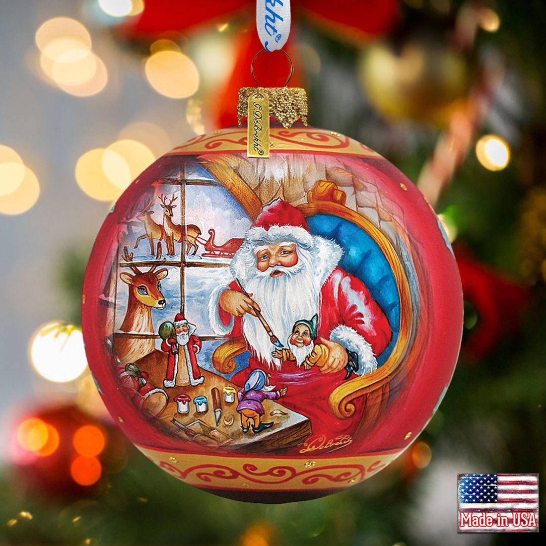 Adorno de bola de cristal para taller de Papá Noel de G. DeBrekht - Decoración navideña de muñeco de nieve de Papá Noel - 73611