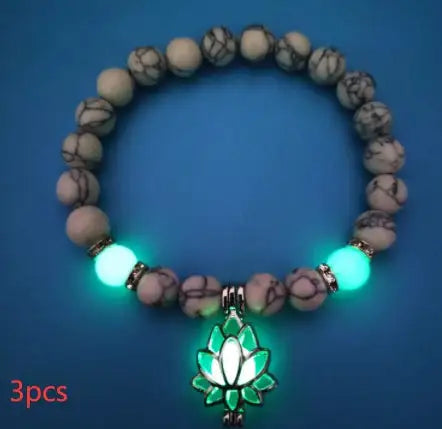 Energy Luminous Lotus Natural Stone Bracelet Yoga Healing Luminous Glow In The Dark Charm Beads Bracelet For Men Women Prayer Buddhism - Lootquake