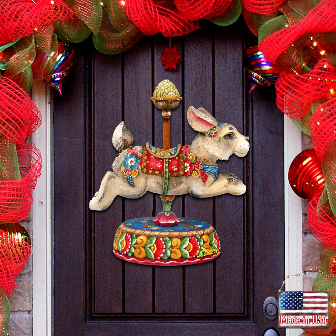Carousel Bunny Easter Holiday Door Decor by G. DeBrekht - Carousel Holiday Decor - 8114042H