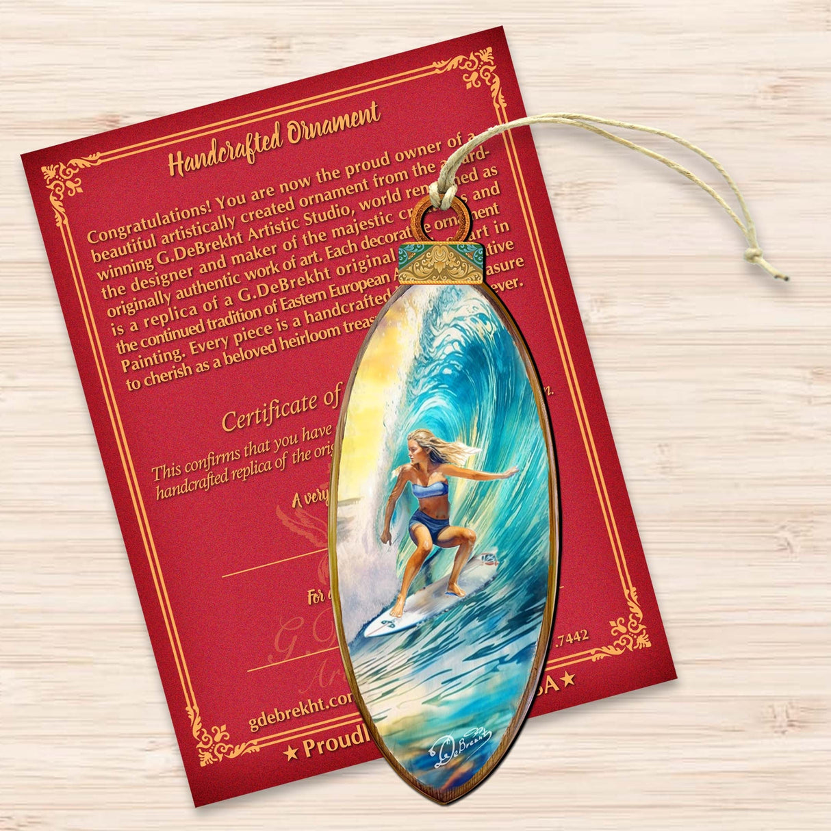 Nautical Christmas Decor - Surfer Girl's Ride Wooden Ornaments by G. Debrekht Coastal Holiday Decor - 8688176