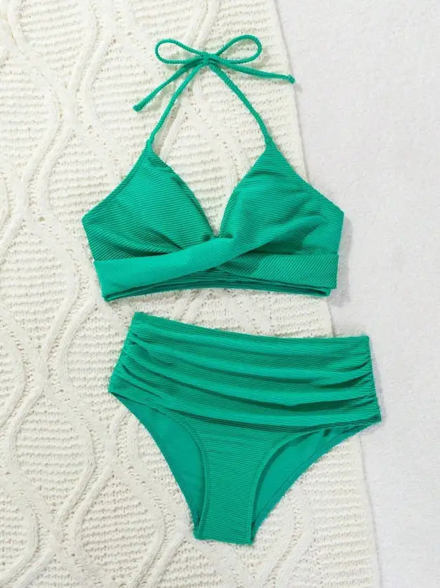 Women's Two-piece Casual Swimsuit P245 Green - Lootquake