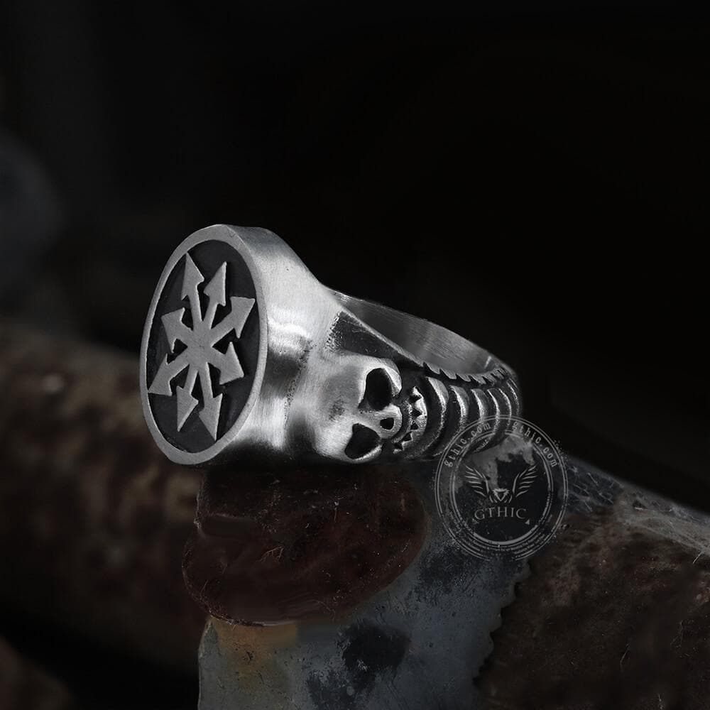 Anillo de calavera de acero inoxidable Chaos Star
