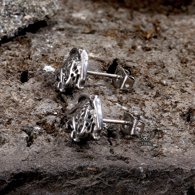 Cheetah Head Gemstone Stainless Steel Stud Earrings