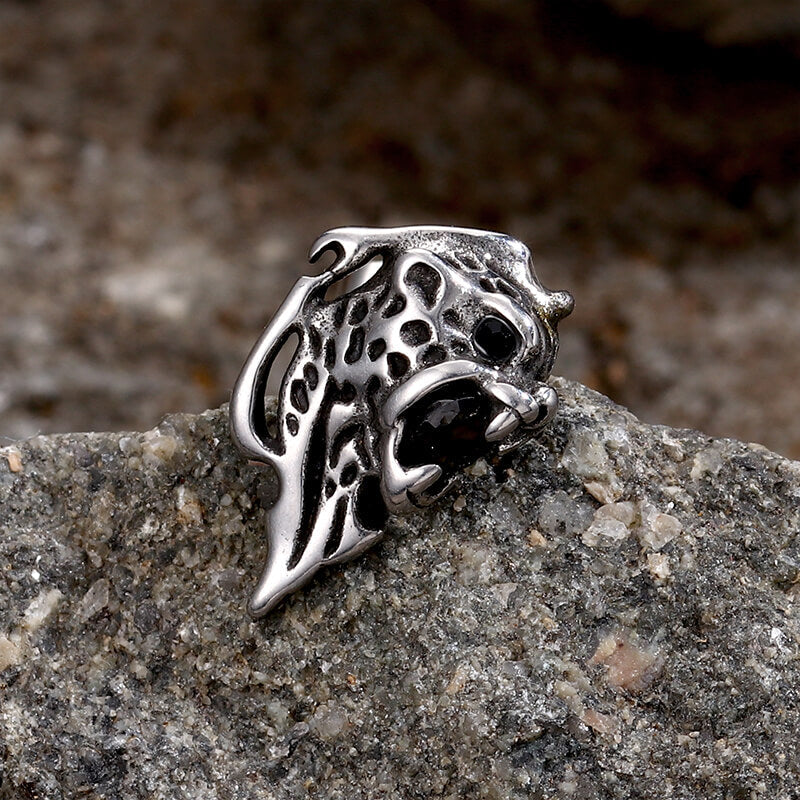 Cheetah Head Gemstone Stainless Steel Stud Earrings