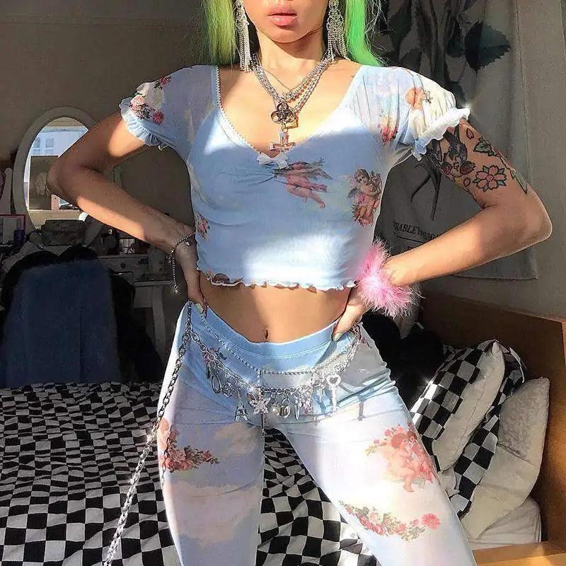 Cherub V-Neck Cropped Tee