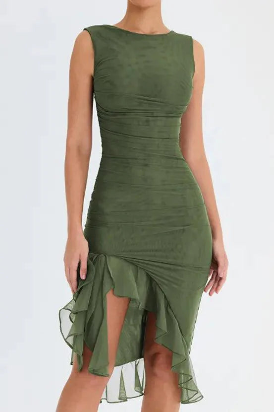 Elegant Chic Ruffled Midi Dress - Effortless Style for Every Occasion