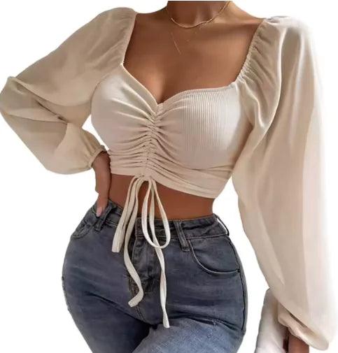 Chic V-Neck Balloon Sleeve Crop Top