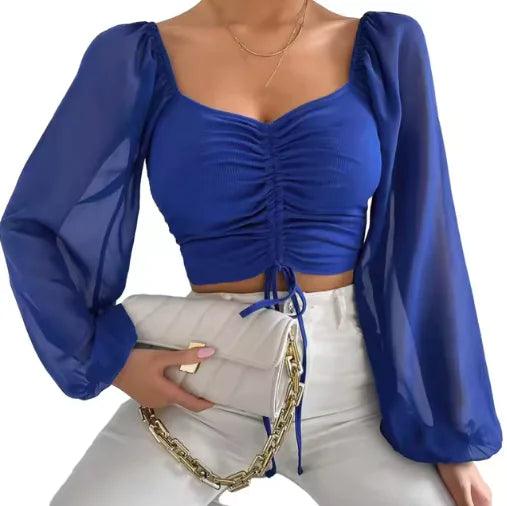 Chic V-Neck Balloon Sleeve Crop Top