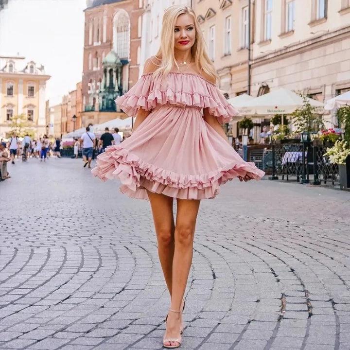 Chiffon Ruffled Summer Pleat Dress