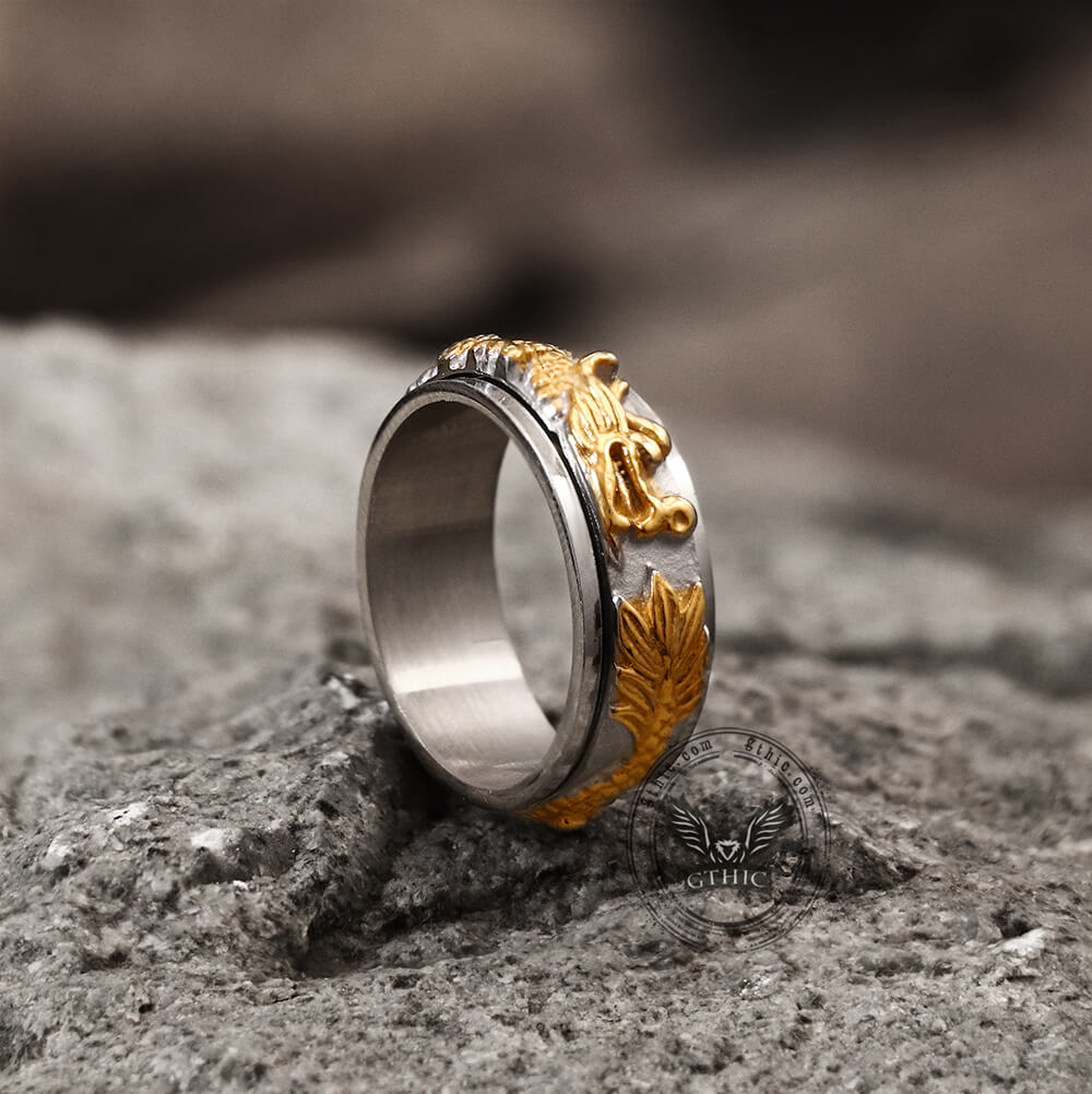 Chinese Dragon Stainless Steel Spinner Ring