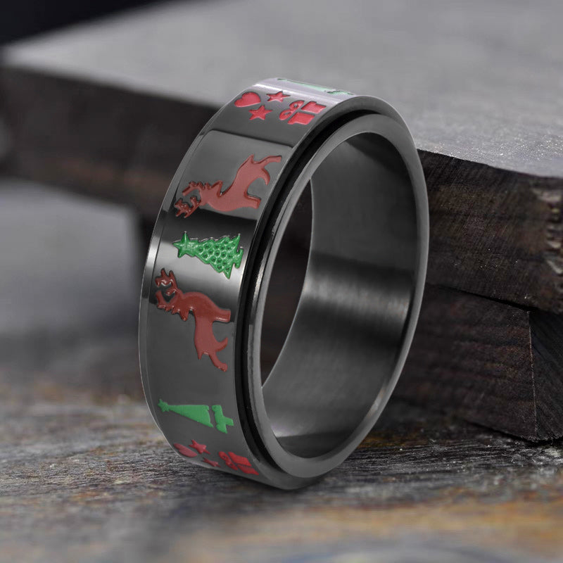 Christmas Tree Elk Stainless Steel Spinner Ring