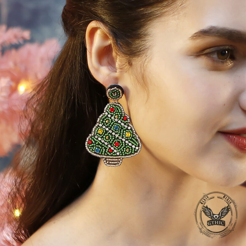 Pendientes de cuentas de arroz con borlas de dibujos animados de Papá Noel y árbol de Navidad