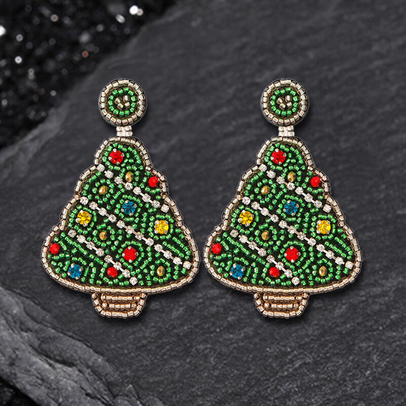 Pendientes de cuentas de arroz con borlas de dibujos animados de Papá Noel y árbol de Navidad