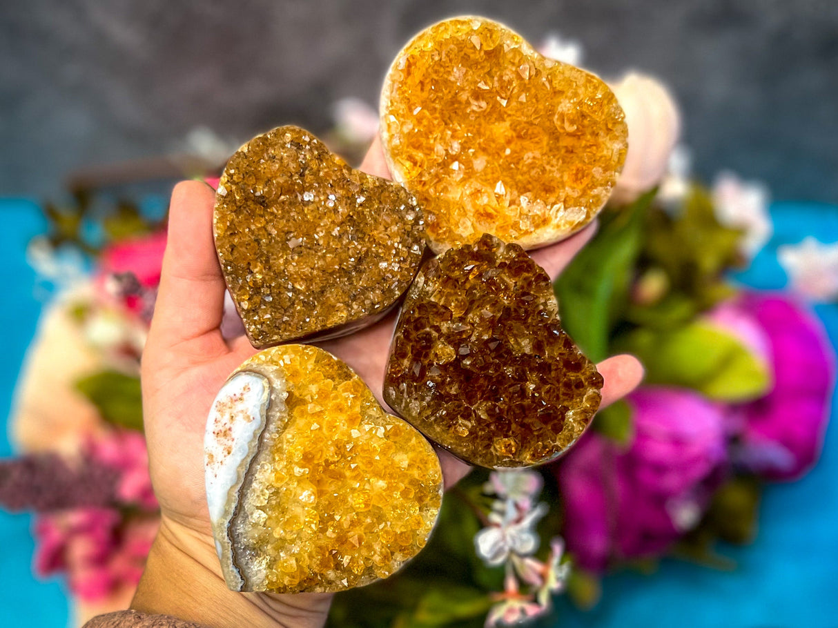 Raw Citrine Hearts, Ethically Sourced from Uruguay