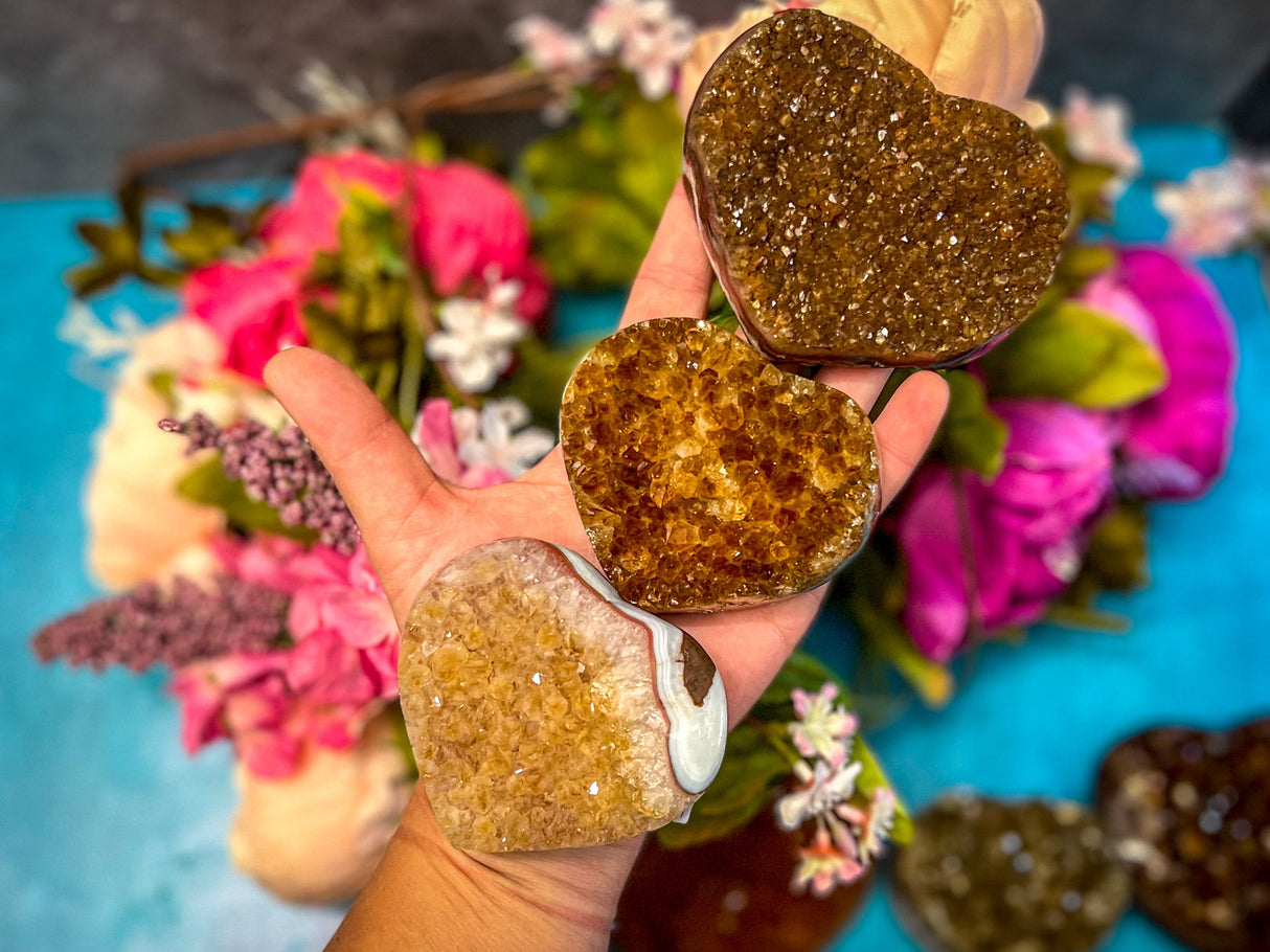 Raw Citrine Hearts, Ethically Sourced from Uruguay