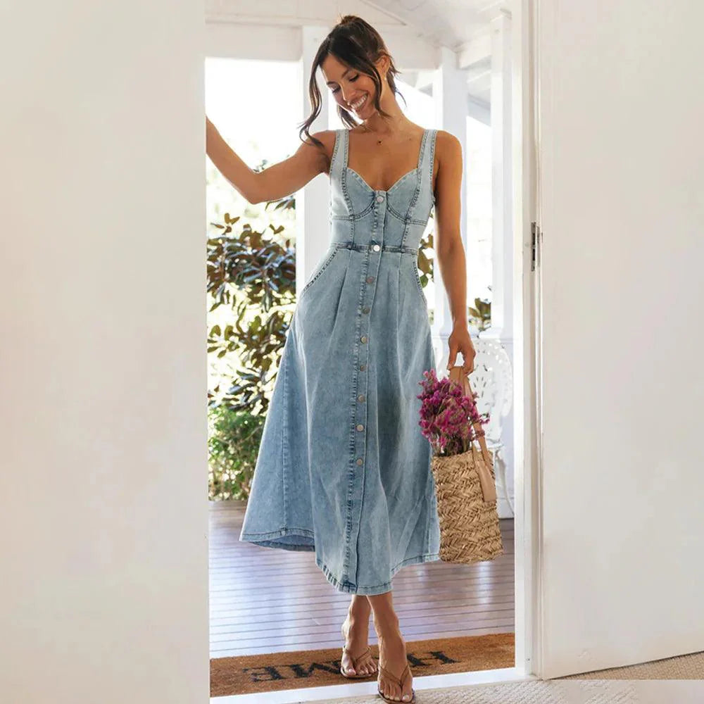 CitySleek Denim Midi Dress