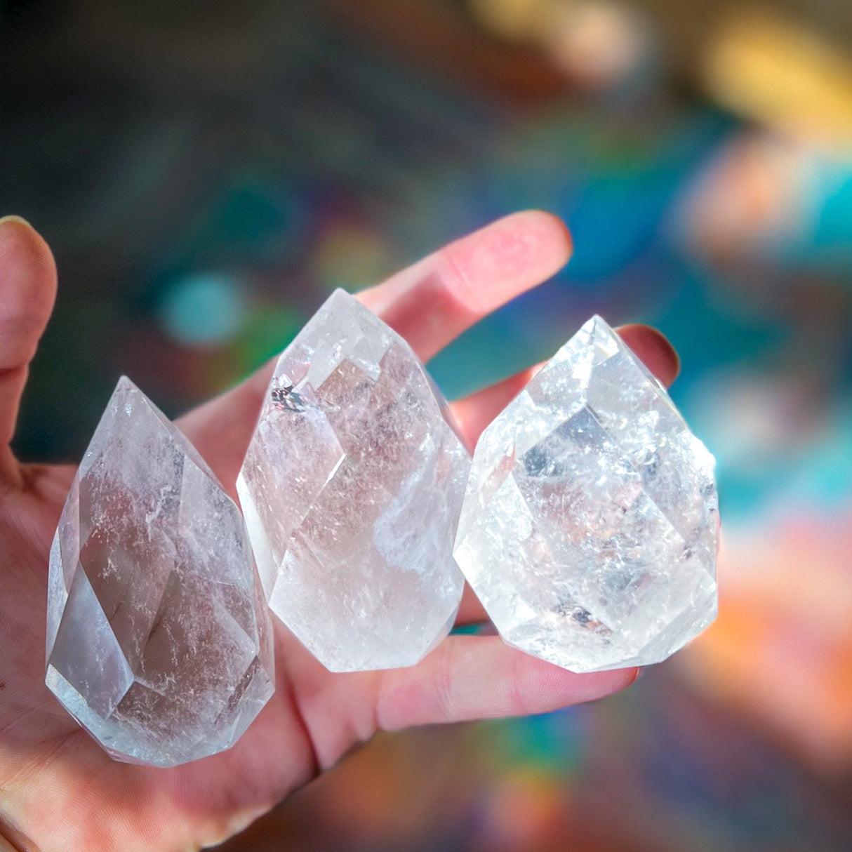 Clear Quartz Faceted Flames