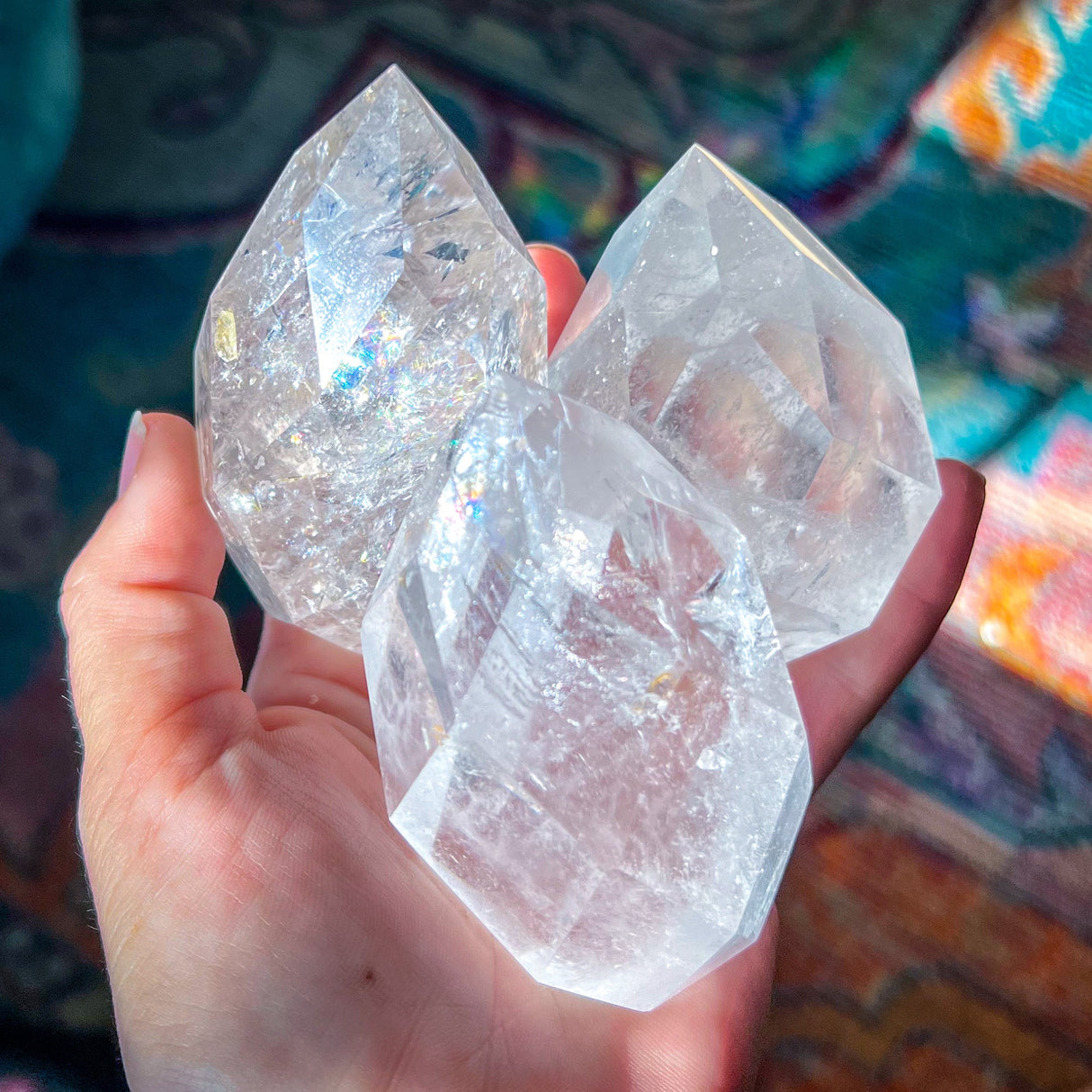Clear Quartz Faceted Flames