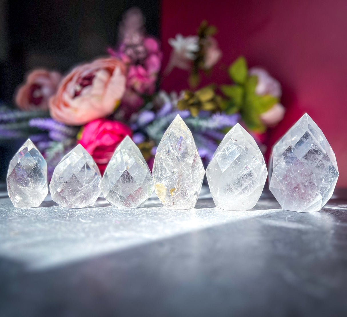 Clear Quartz Faceted Flames