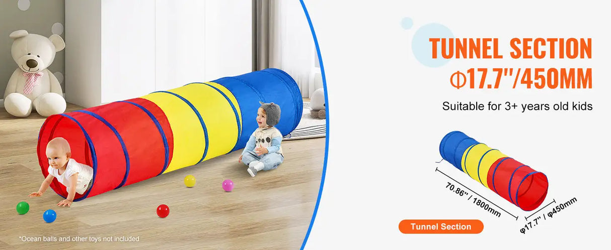 VEVOR Kids Play Tunnel Tent for Toddlers Collapsible Gift for Boy and Girl Play Tunnel Indoor and Outdoor Game Red/Yellow/Blue - Lootquake