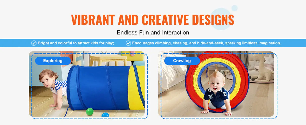 VEVOR Kids Play Tunnel Tent for Toddlers Collapsible Gift for Boy and Girl Play Tunnel Indoor and Outdoor Game Red/Yellow/Blue - Lootquake