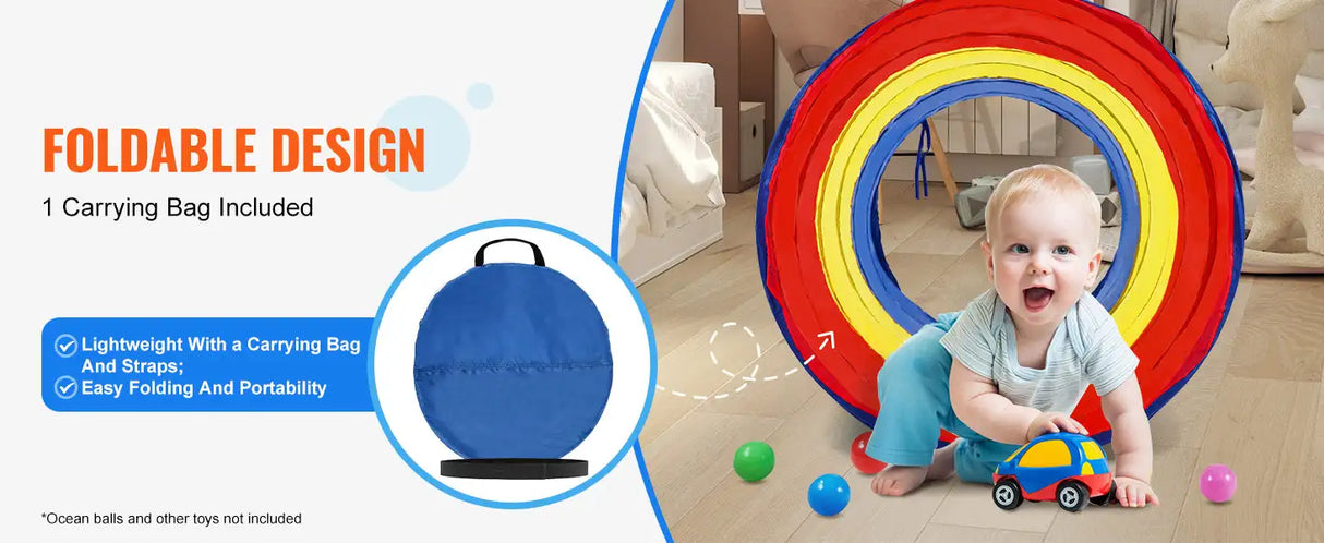 VEVOR Kids Play Tunnel Tent for Toddlers Collapsible Gift for Boy and Girl Play Tunnel Indoor and Outdoor Game Red/Yellow/Blue - Lootquake
