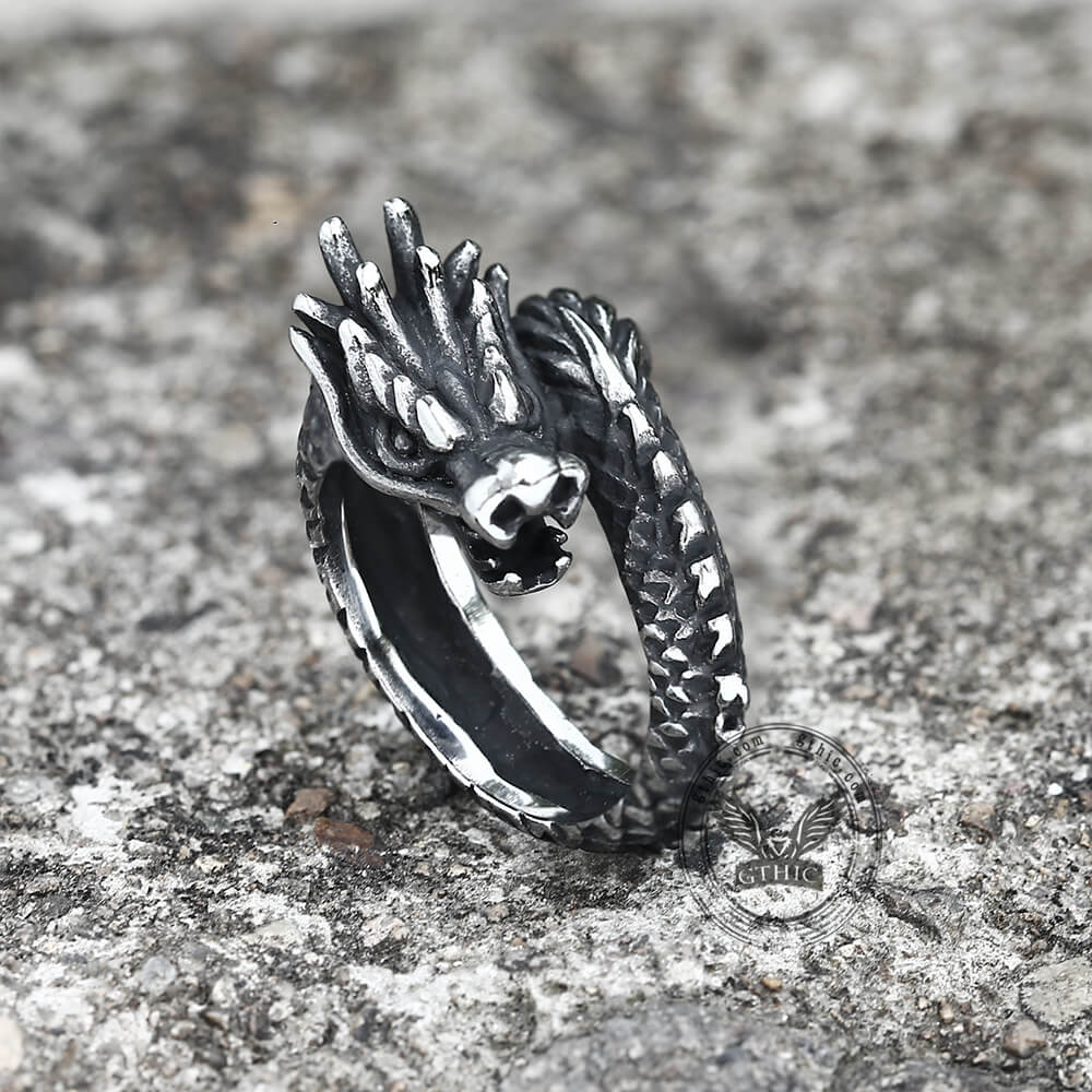 Coiled Dragon Stainless Steel Animal Ring
