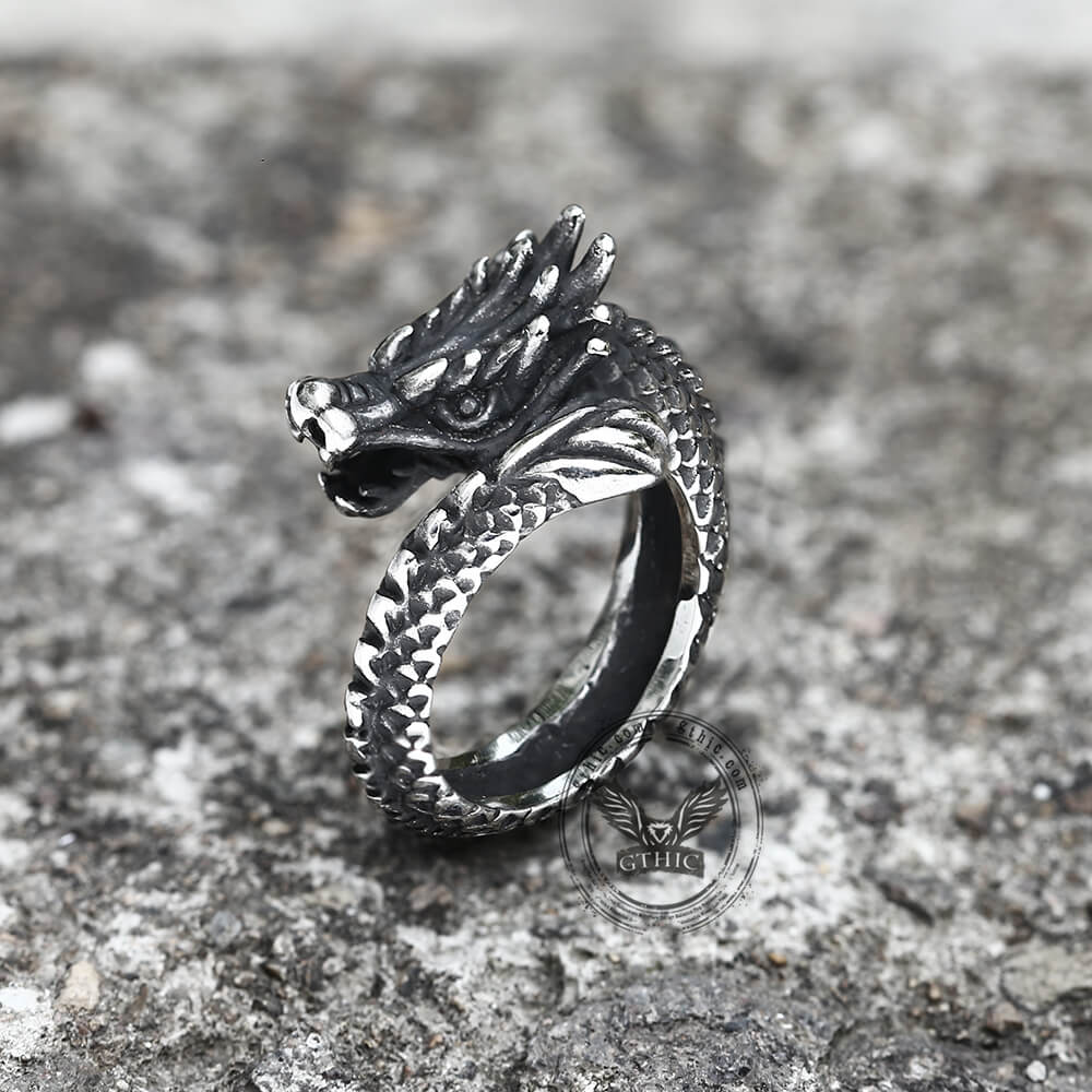 Coiled Dragon Stainless Steel Animal Ring