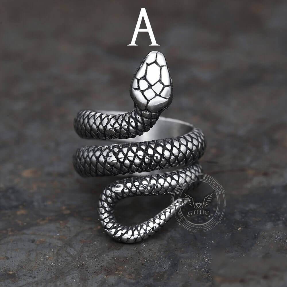 Anillo de acero inoxidable con forma de serpiente enroscada