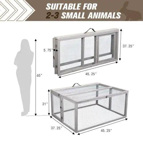 Compact Grey Rabbit Hutch with Folding Runway