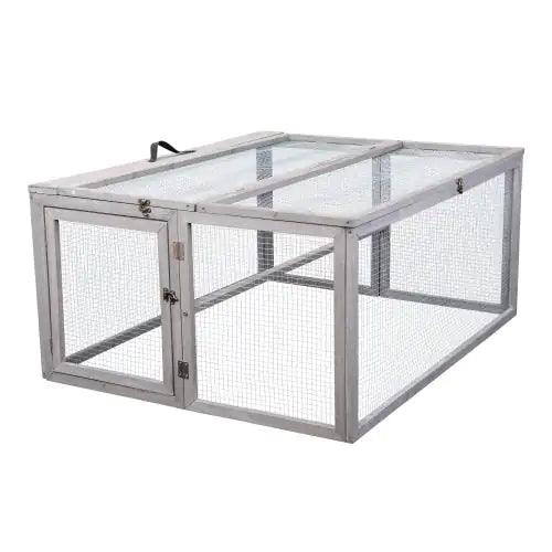 Compact Grey Rabbit Hutch with Folding Runway