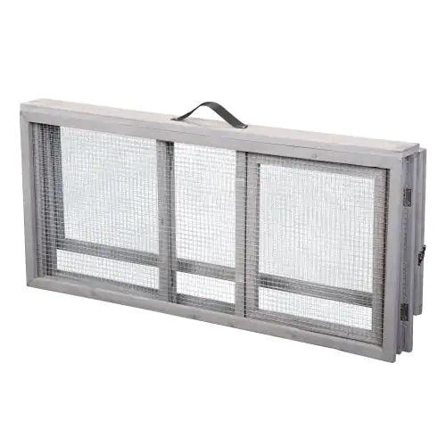 Compact Grey Rabbit Hutch with Folding Runway
