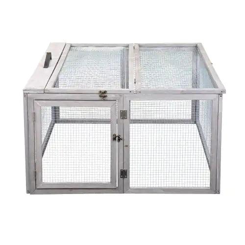 Compact Grey Rabbit Hutch with Folding Runway