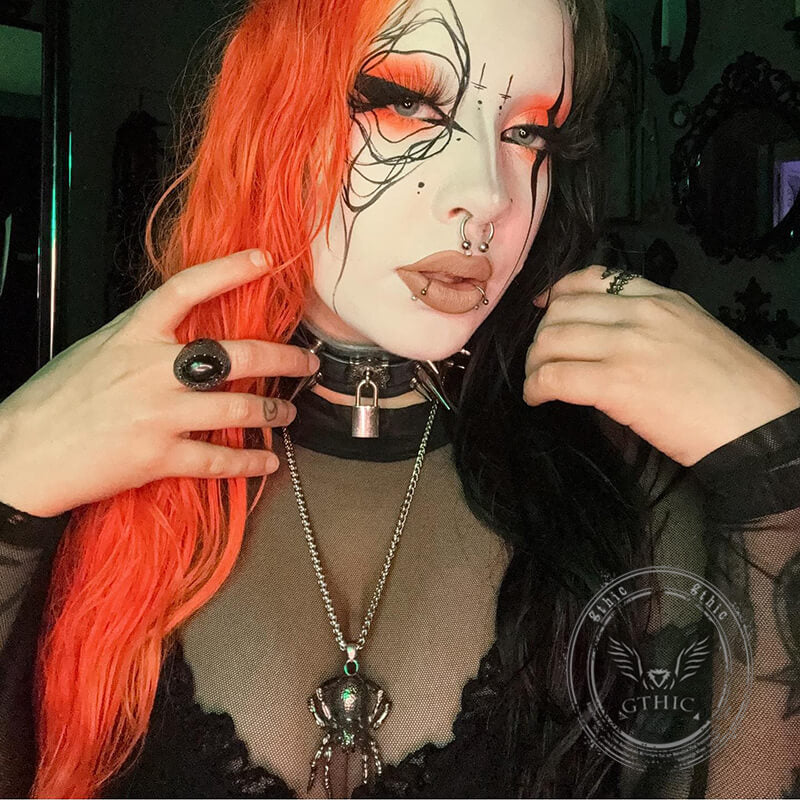 Cracked Black Turquoise Patterned Stainless Steel Ring