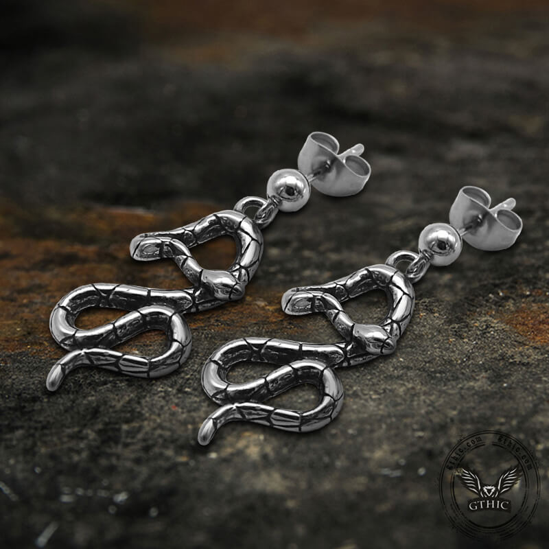 Crawling Snake Stainless Steel Animal Stud Earrings