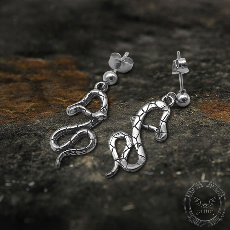 Crawling Snake Stainless Steel Animal Stud Earrings