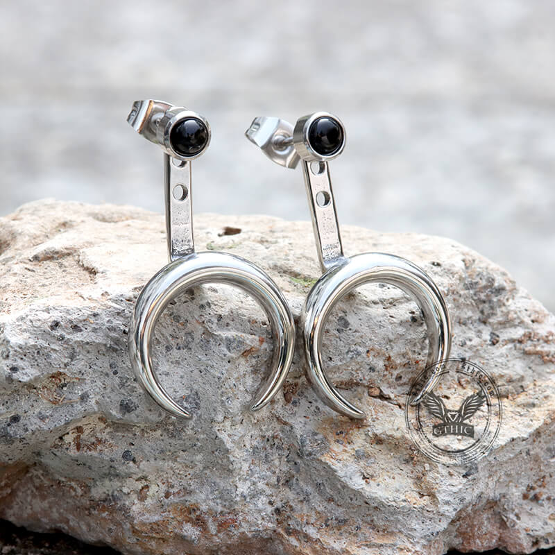 Crescent Moon Stainless Steel Front-back Earrings