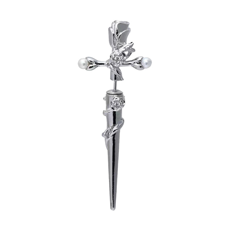 Pendientes de cobre bañados en plata y cruz rosa