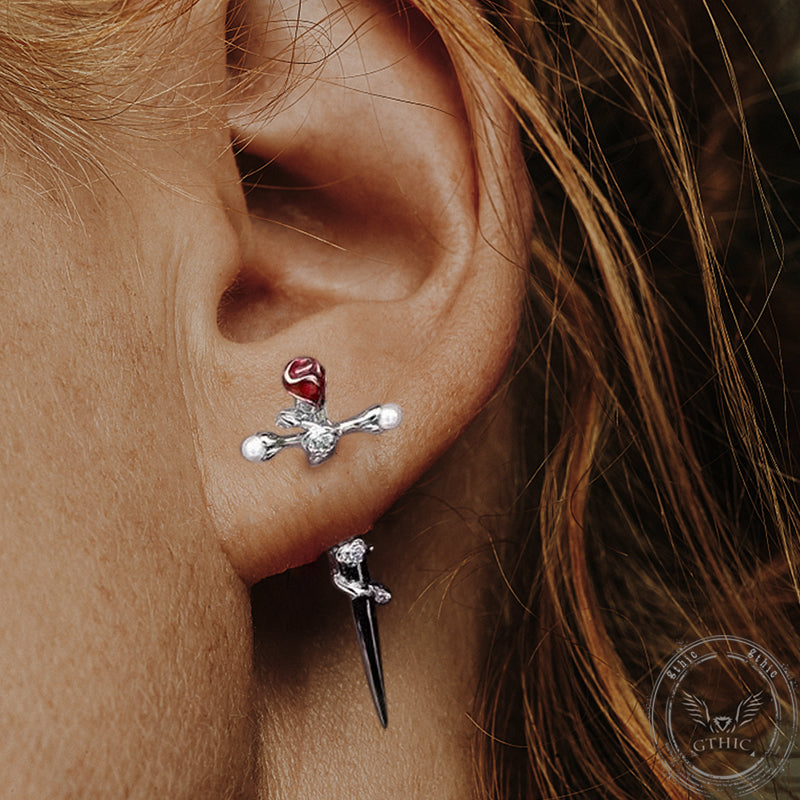 Pendientes de cobre bañados en plata y cruz rosa